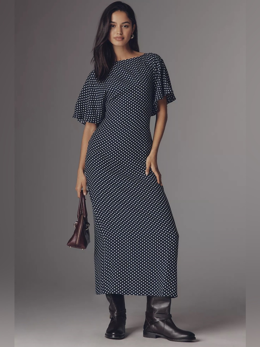 Reformation Maeva polka dot Crepe Flutter Sleeve Midi Dress